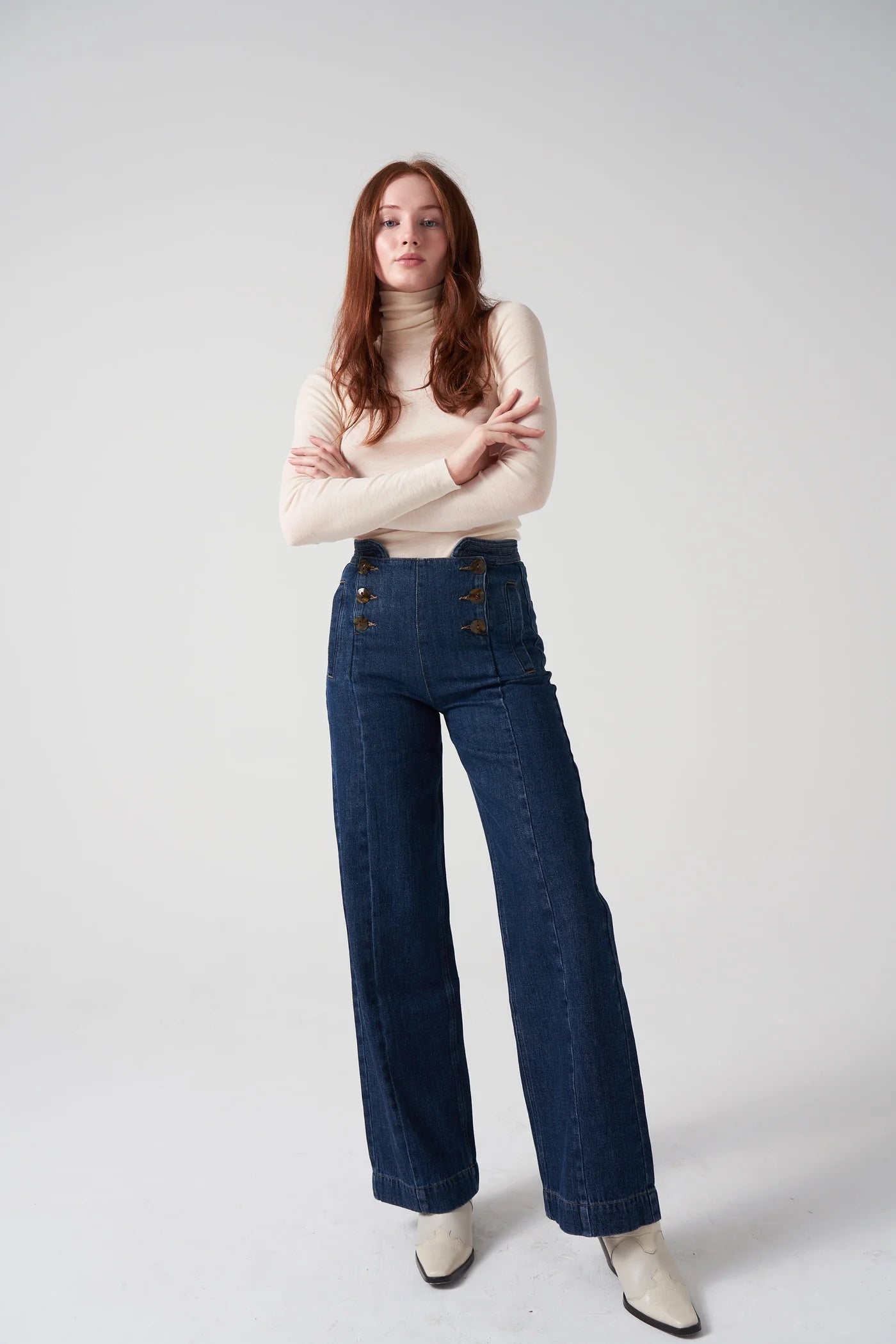Marie Jean Dark Indigo Cozy Wide-Legged Jeans