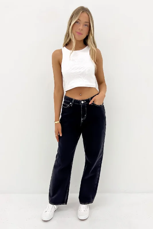 Mid Baggy Jean Throwback Black Petite Cozy Wide-Legged Jeans