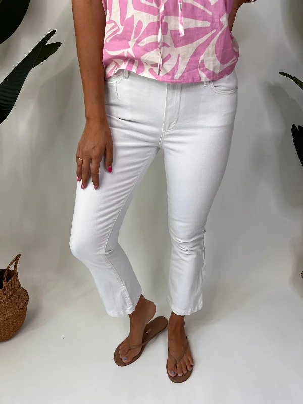 Paige Colette Crop Flare Jean Crisp White Classic Black Denim Jeans
