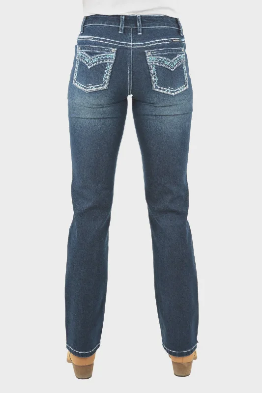 Pure Western Geraldine Straight Leg Jean - Midnight Casual Distressed Denim Jeans