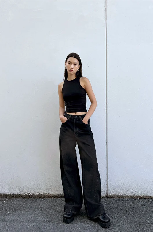 OAK 23 REMIX ASYMMETRICAL HEM HIGH-RISE JEAN Chic Rip-Detail High-Waist Jeans
