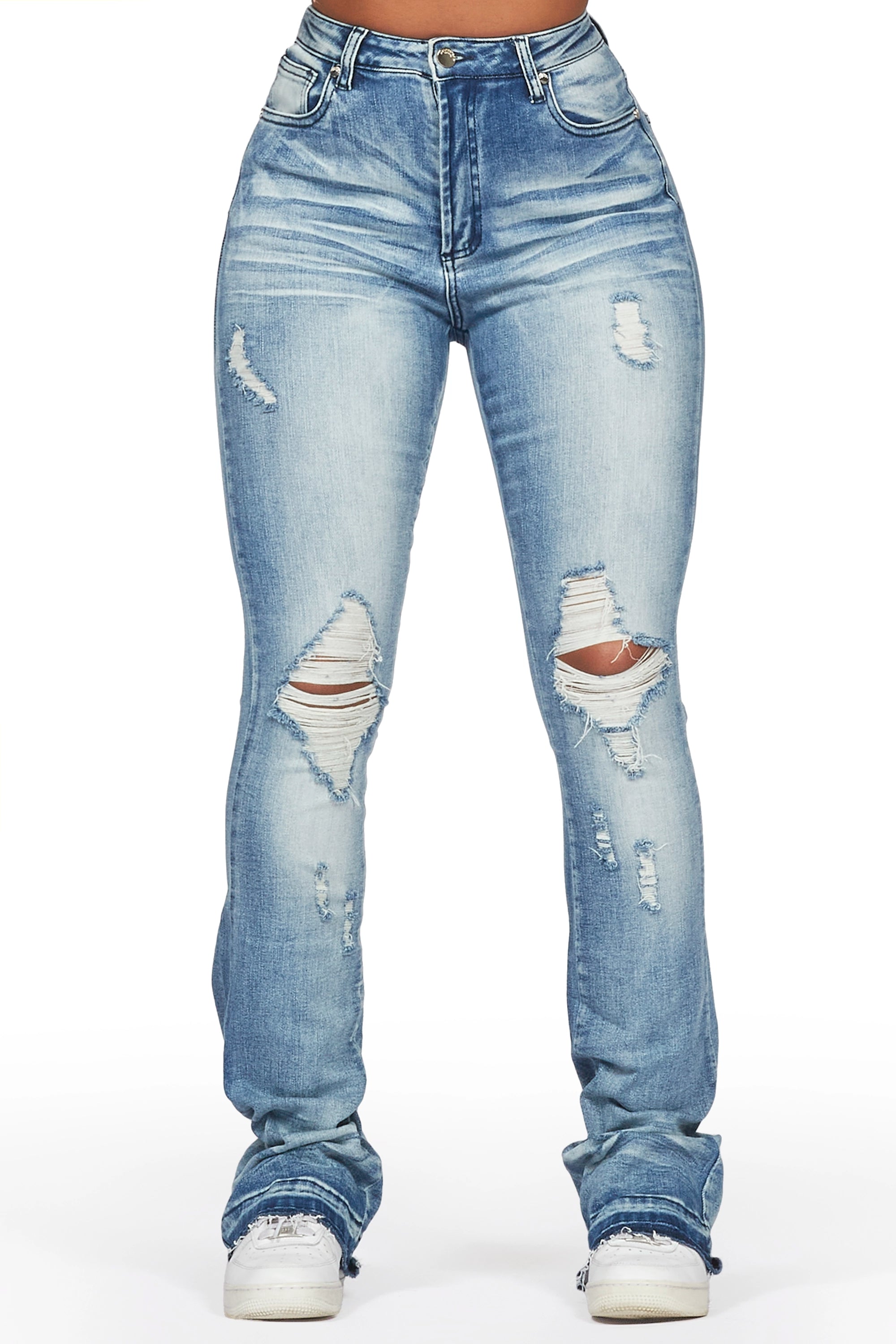 Leilany Light Wash Stacked Flare Jean Casual Wide-Legged Denim Jeans