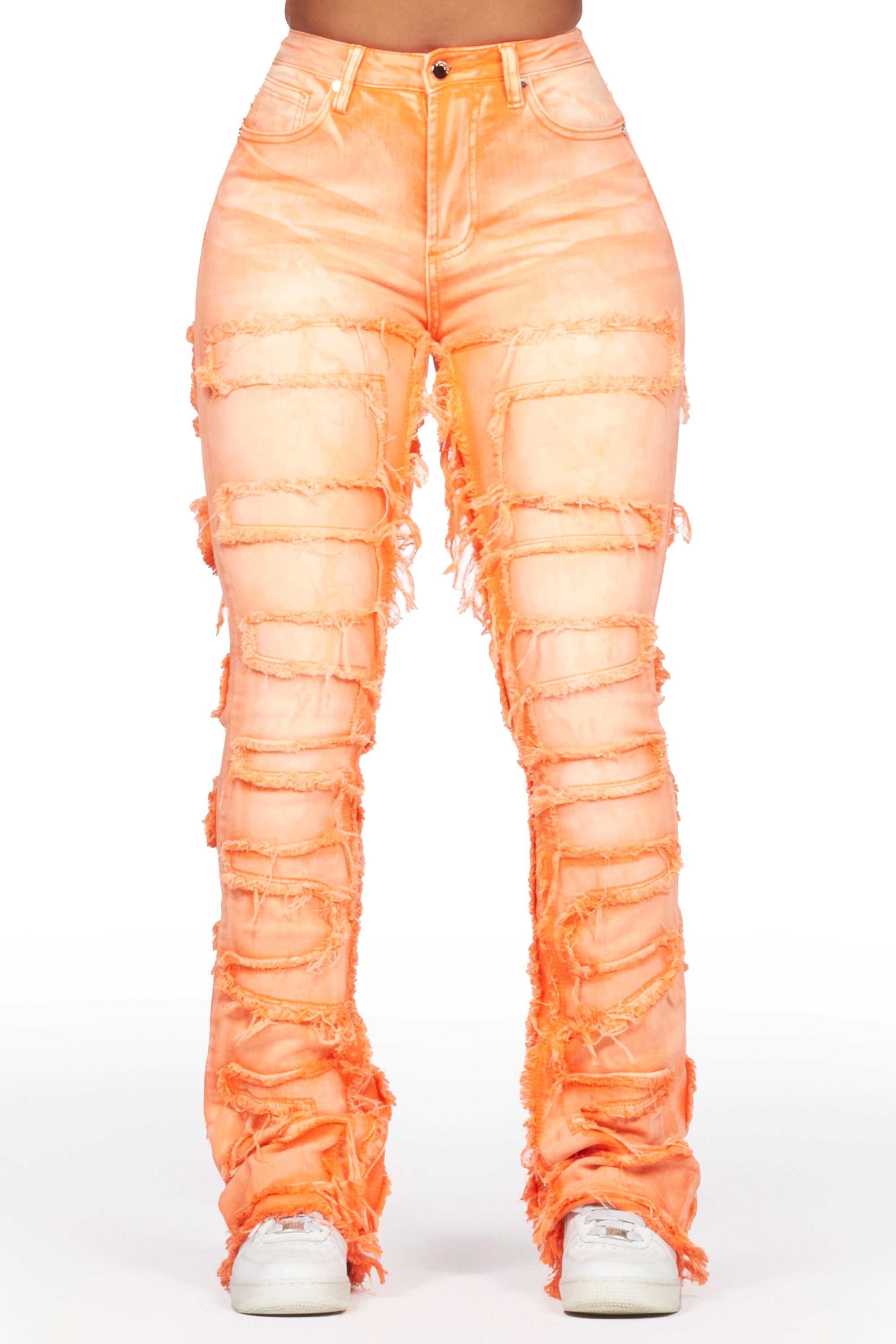 Zariyah Orange Stacked Flare Jean Comfortable Straight-Legged Denim