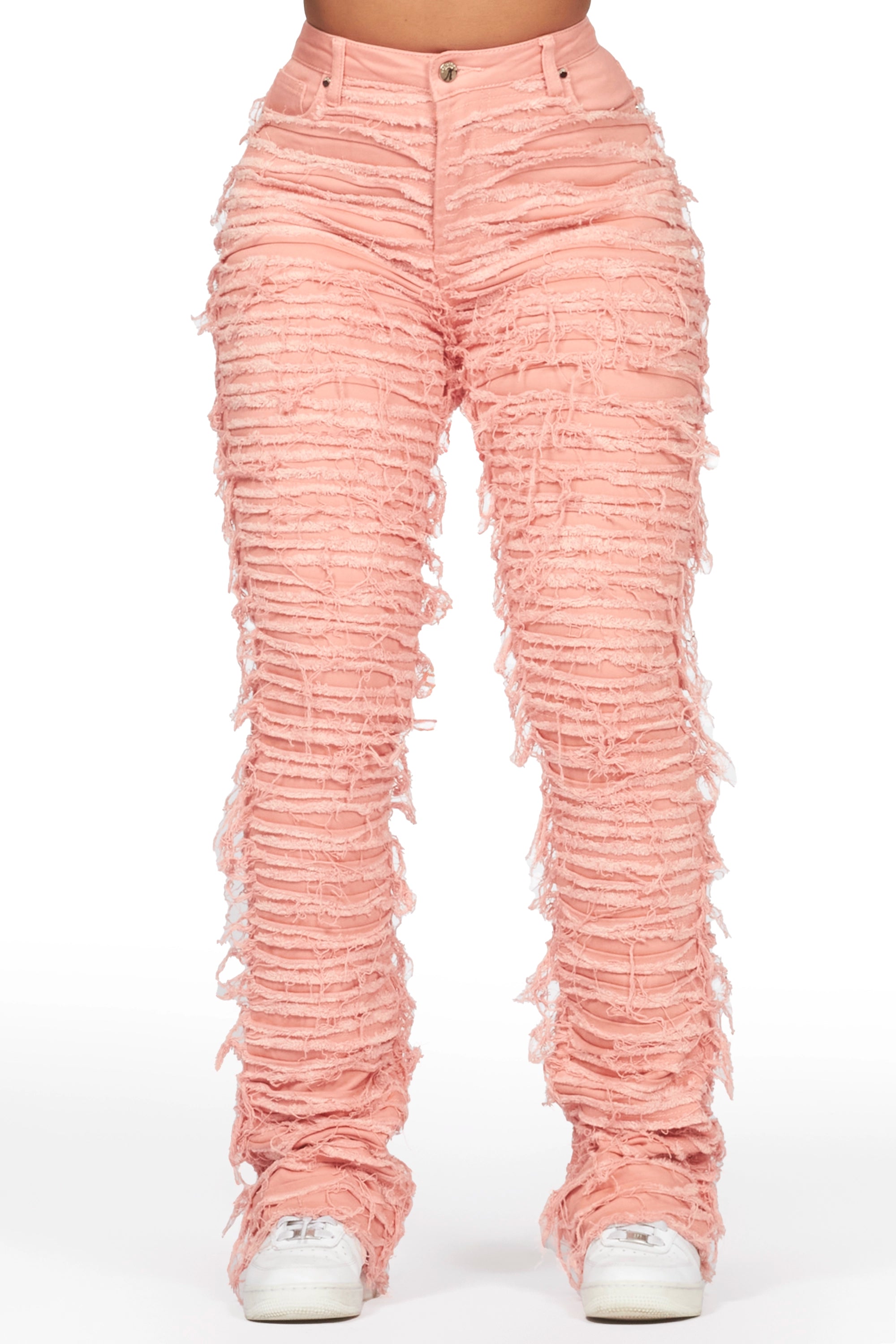 Melany Pink Stacked Flared Jean Stylish Bootcut Denim Jeans