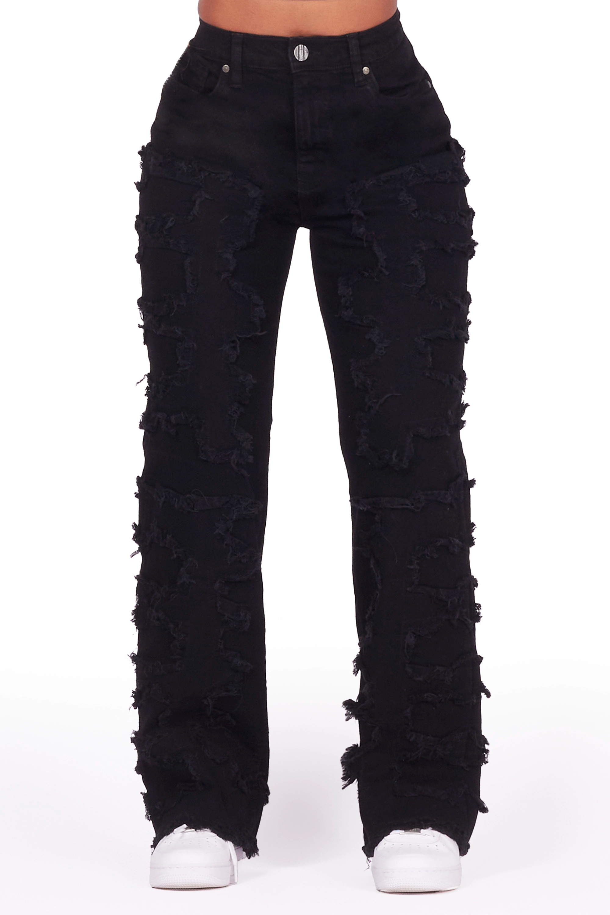 Jhourney Black Baggy Stacked Jean Comfortable Stretch Denim Jeans