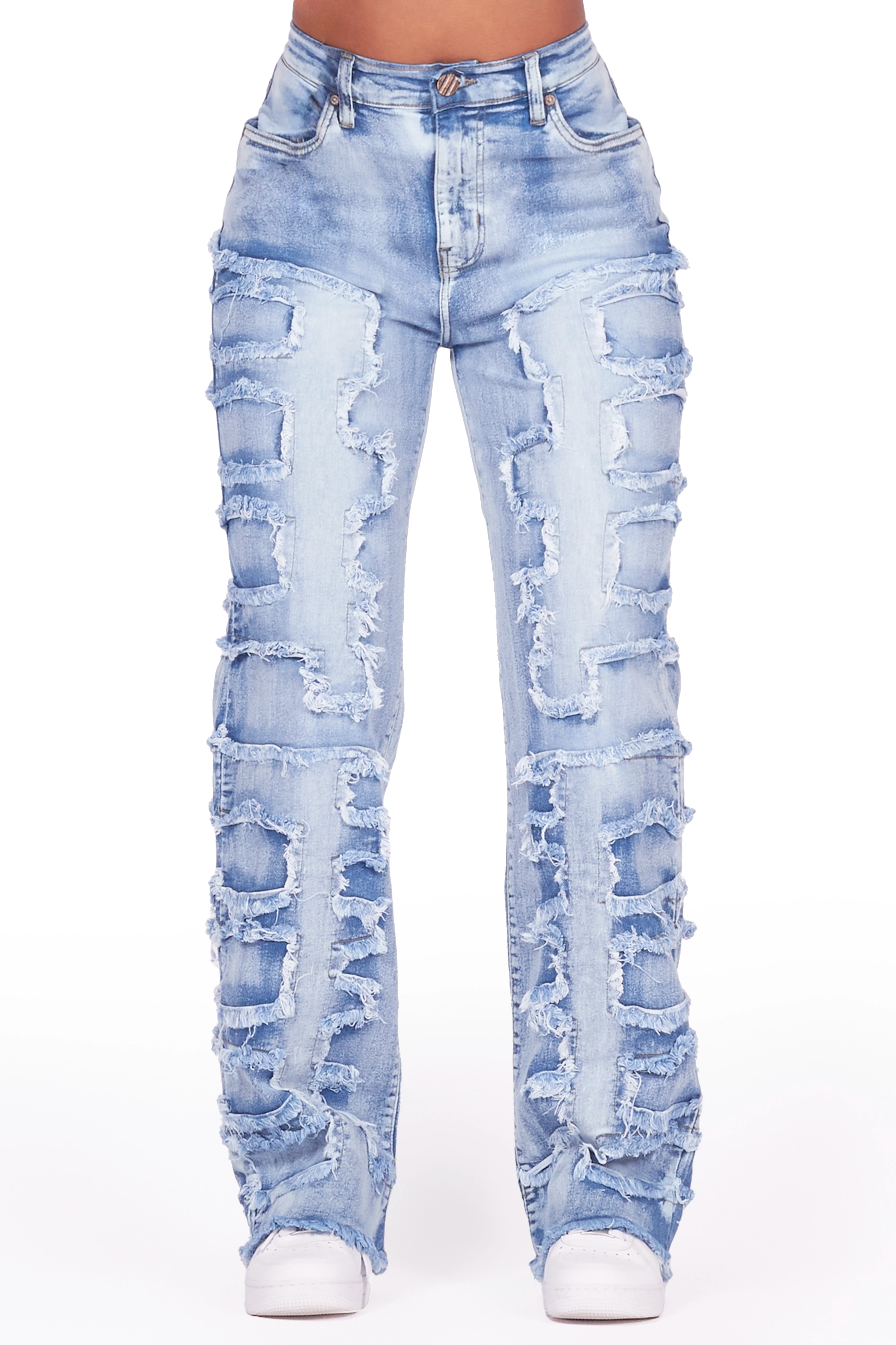 Jhourney Light Wash Baggy Stacked Jean Comfortable Faded High-Rise Jeans