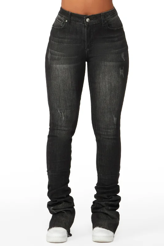 Makena Black Super Stacked Jean Cozy Stretch High-Waist Jeans