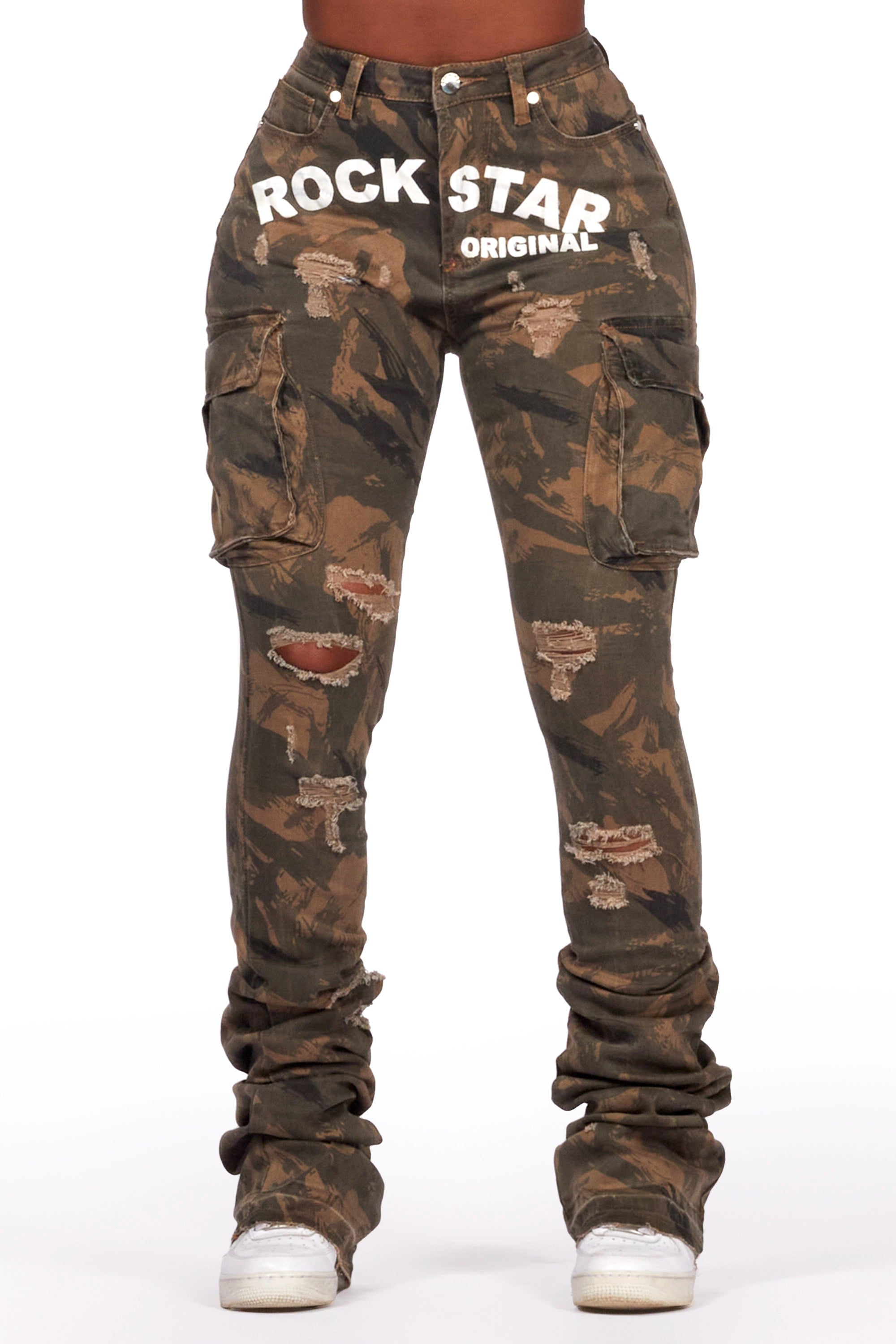 Catrina Green Camo Super Stacked Jean Trendy Acid Wash Skinny Jeans