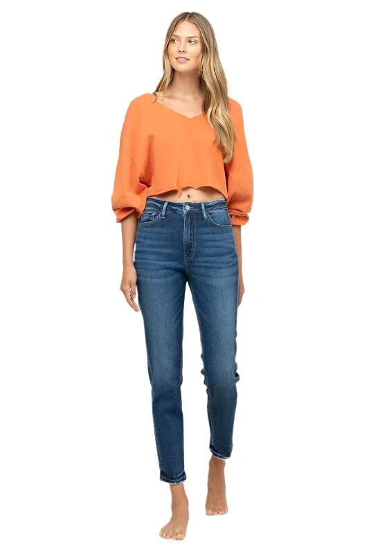 Women's Blue Stretch Fit Mom Jean Elegant Bootcut Fit Jeans