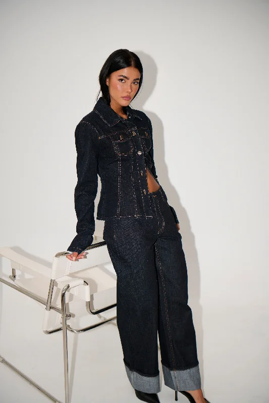 Top Model Cuffed Jean Dark Denim Comfortable Zip-Up Skinny Jeans