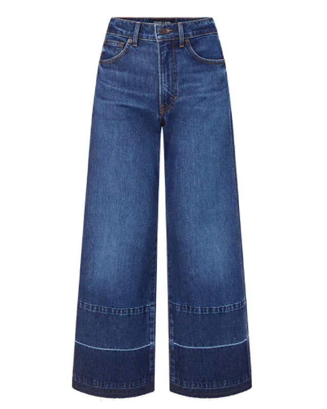 Bright Blue Taylor Cropped High Rise Wide Leg Jean Trendy Pleated Waist Jeans