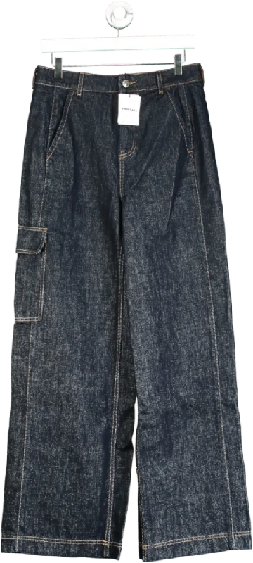 Whistles Blue Dark Denim Wide Leg Cargo Jean W28 Comfortable Dark Wash Jeans