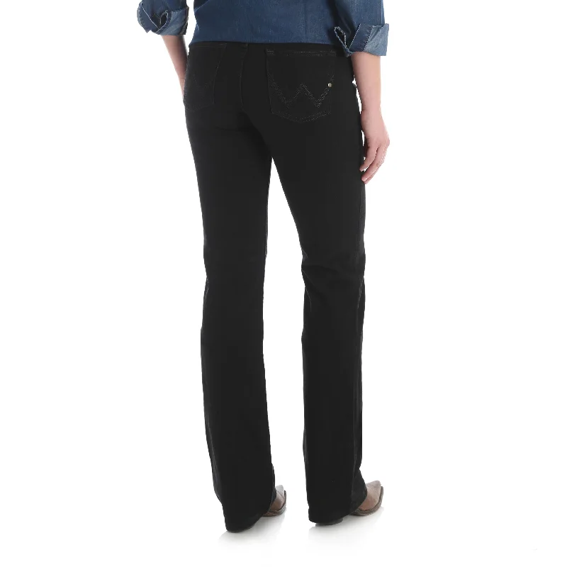Wrangler Q-Baby Mid-Rise Black Stretch Jean Fashionable Raw Hemmed Jeans