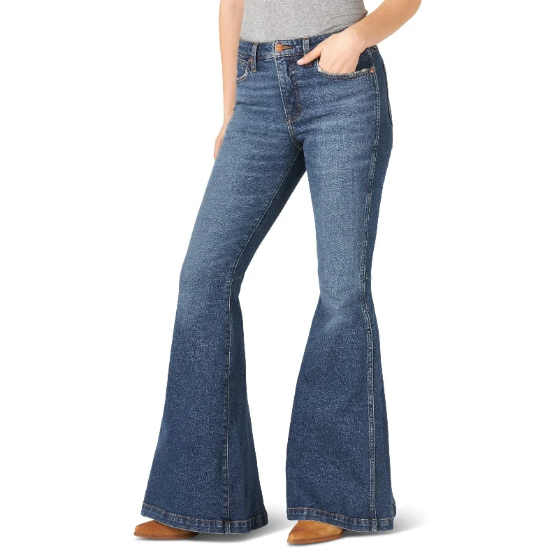 Wrangler Retro Premium High Rise Trumpet Paige Flare Jean Fashionable Frayed Hem Denim Wrangler Retro Premium High Rise Trumpet Paige Flare Jean Fashionable Frayed Hem Denim