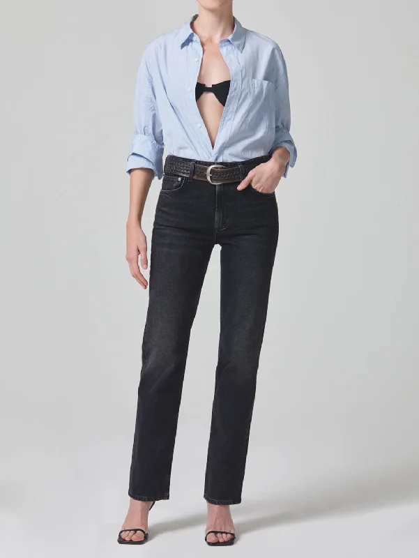 Zurie Straight Leg Jean - Stormy Comfortable Faded High-Rise Jeans