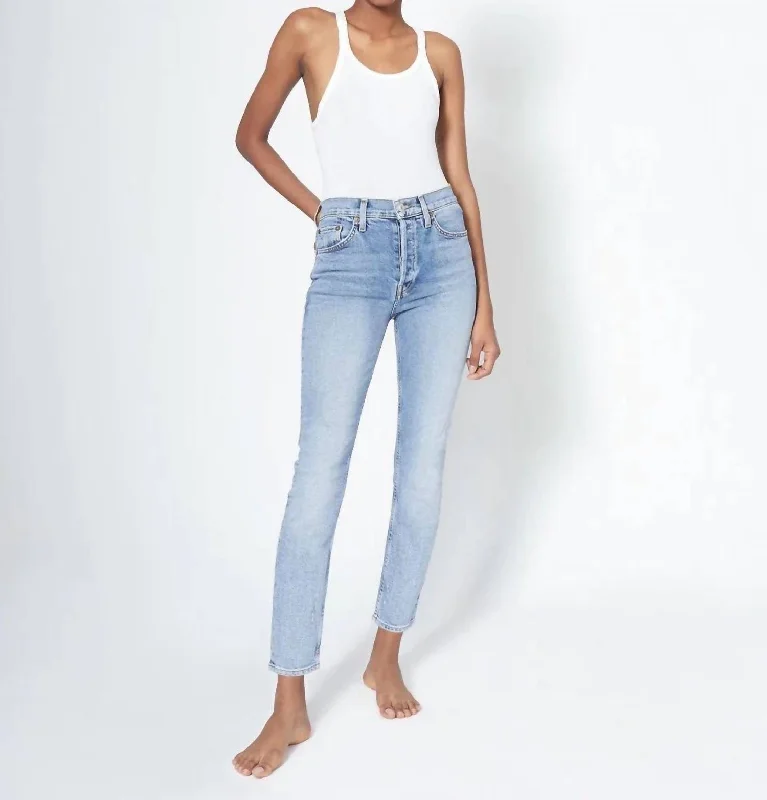 90's High Rise Ankle Crop Jean In Mid 90's Trendy Classic Fit Jeans