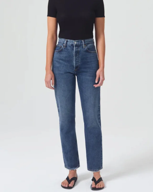 "90's Pinch Waist" Straight Jeans Chic Double Waistband Jeans