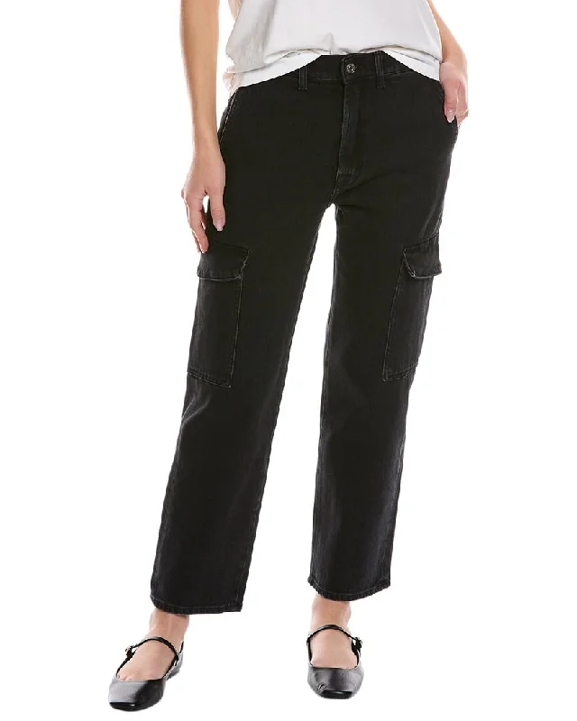 7 For All Mankind Black Cargo Jean Trendy Wide-Leg High-Waist Denim