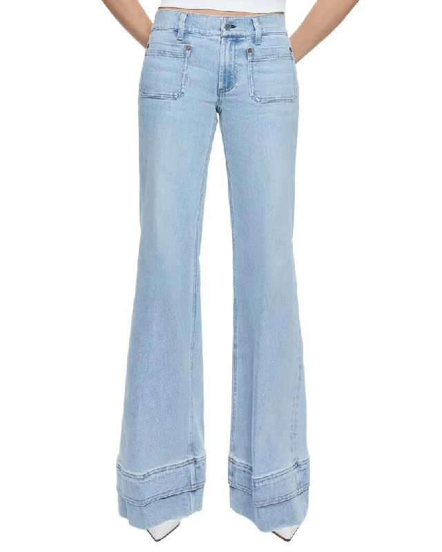 Alice + Olivia Brian Patch Pocket Wide Leg Double Hem Jean Fashionable Raw Hem Bootcut Jeans