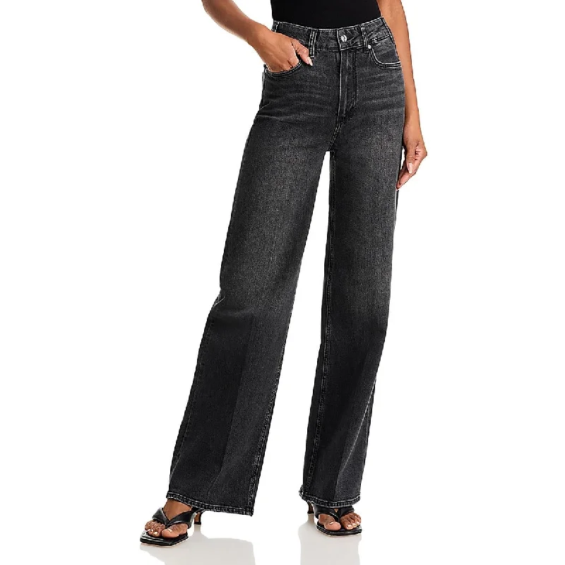 Womens High Rise Solid Wide Leg Jeans Stylish Plus Size Denim Jeans