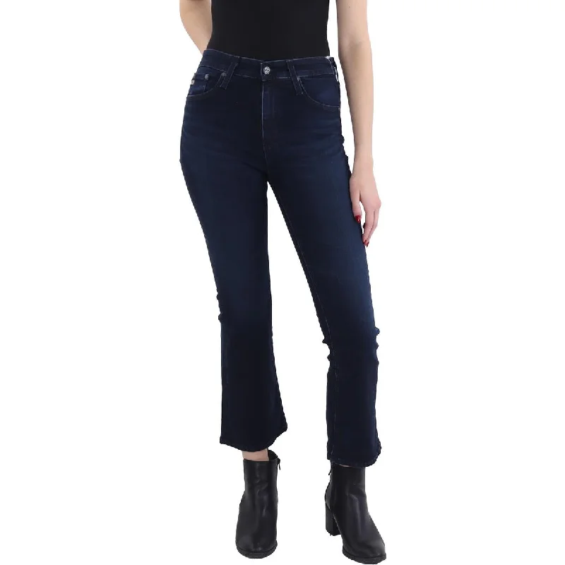 Womens High Rise Cropped Bootcut Jeans Elegant Raw Hem Jeans