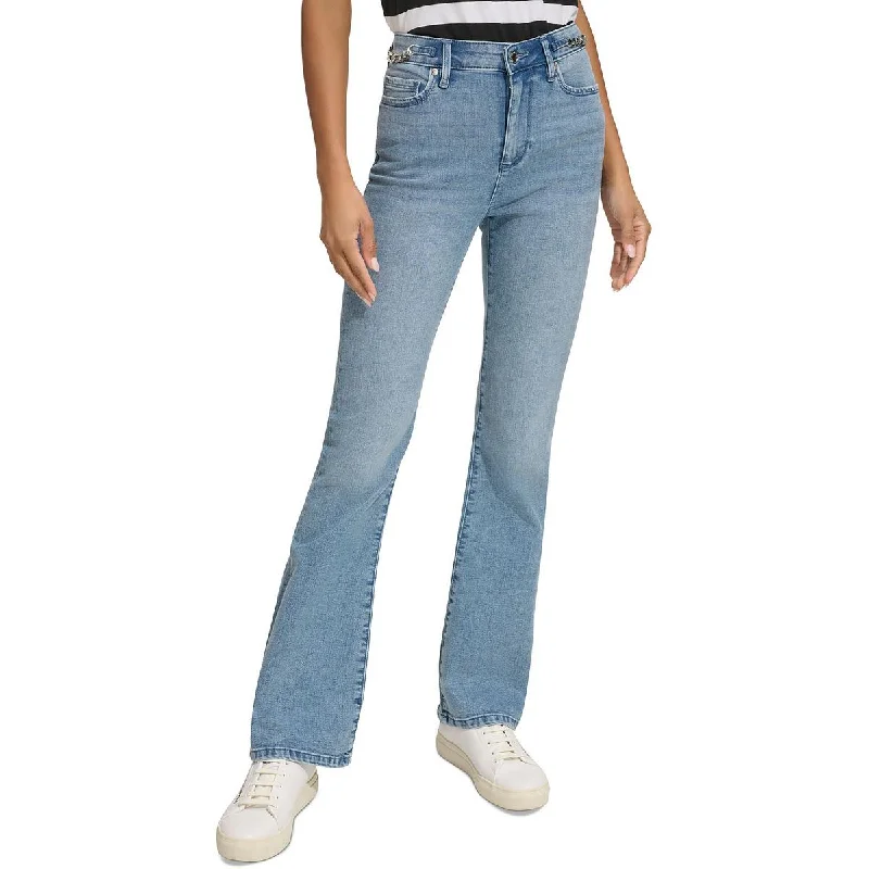 Womens Mid-Rise Chain Bootcut Jeans Casual High-Waisted Bootcut Jeans