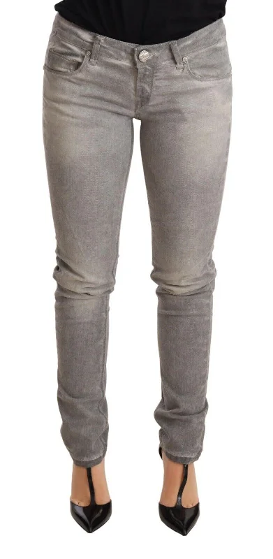 Chic Gray Washed Slim Fit Cotton Jeans Fashionable Straight Fit Denim