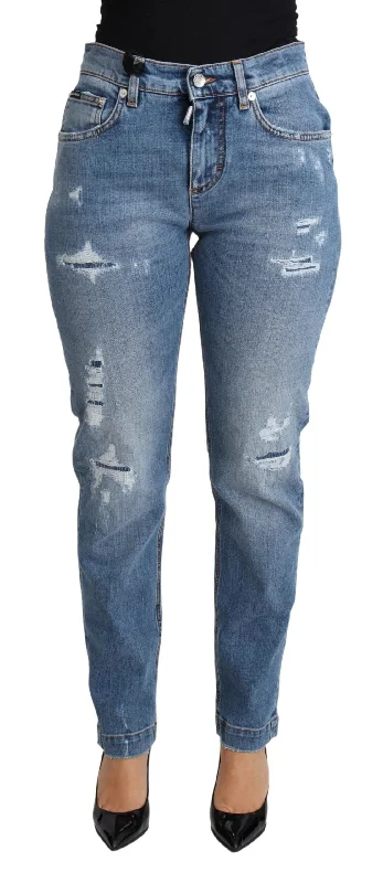 Chic High-waisted Tattered Skinny Jeans Cozy Relaxed Fit Denim Jeans