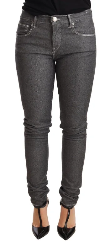 Elegant Gray Mid Waist Skinny Jeans Comfortable Zip-Up Skinny Jeans