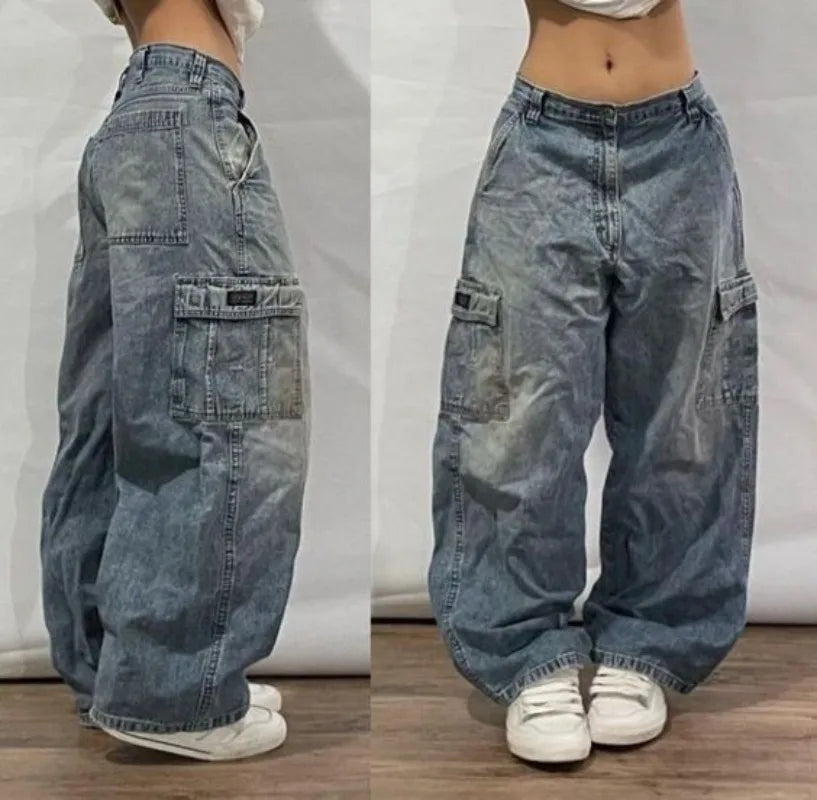 Retro Jeans Y2K Harajuku High Street Hip Hop Pocket Loose Jeans Fashionable Slouchy Fit Jeans