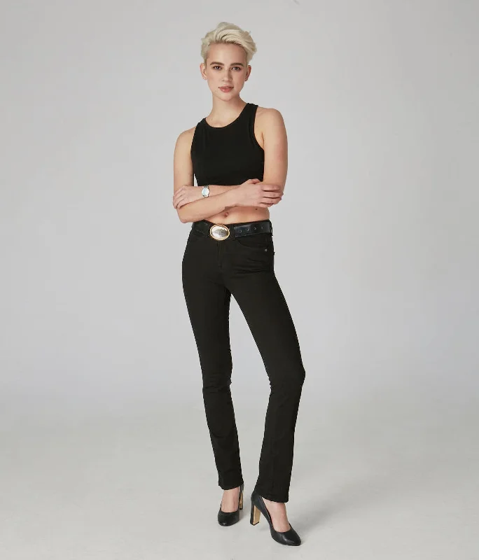 KATE-BLK - High Rise Straight Jeans - Inseam 32" Classic Black Denim Jeans