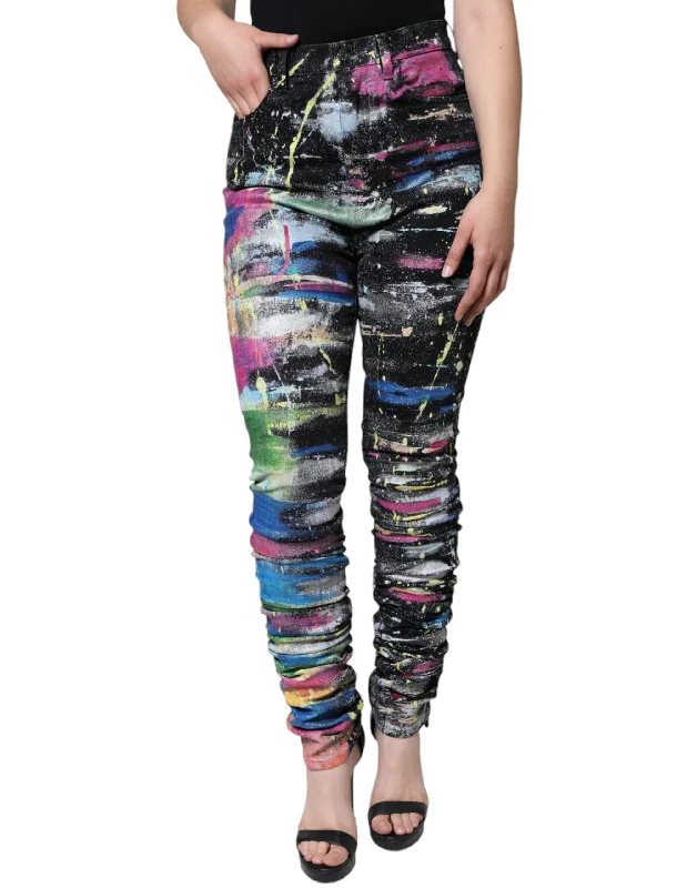 Dolce & Gabbana Multicolor Splatter Paint Cotton Skinny Denim Jeans Elegant Skinny Leg Jeans