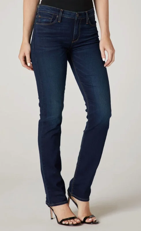 Nico Mid-Rise Straight Jean In Dark Wash Fashionable Raw Hem Bootcut Jeans