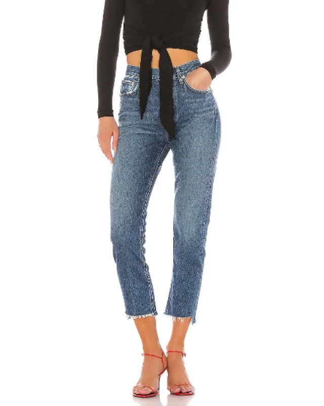 "Riley High Rise Straight Crop" Jeans Trendy Wide-Leg High-Waist Denim