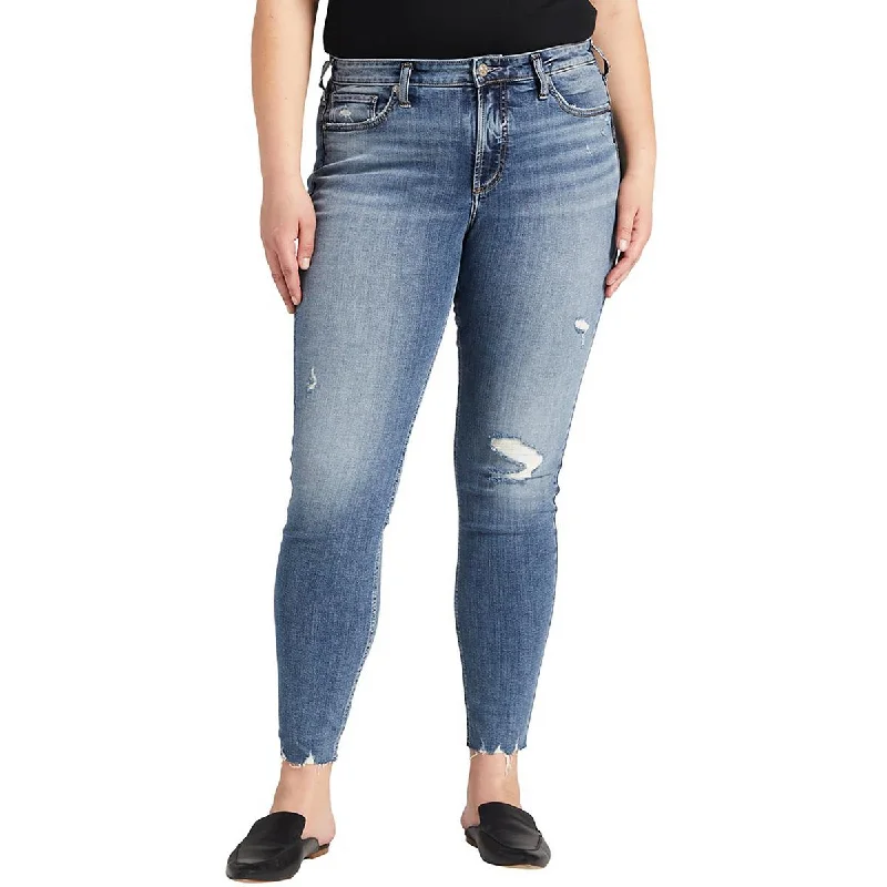 Silver Jeans Co. Womens Most Wanted Mid-Rise Universal Fit Skinny Jeans Stylish High-Rise Mom Jeans