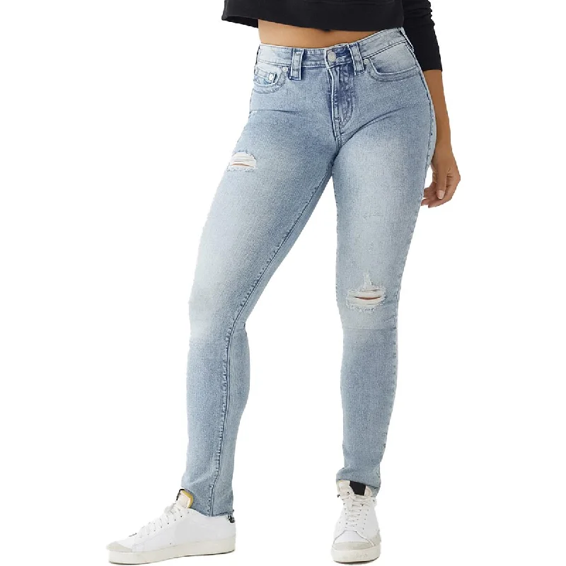 True Religion Womens Stella Mid-Rise Destroyed Skinny Jeans Stylish Slim Fit Denim