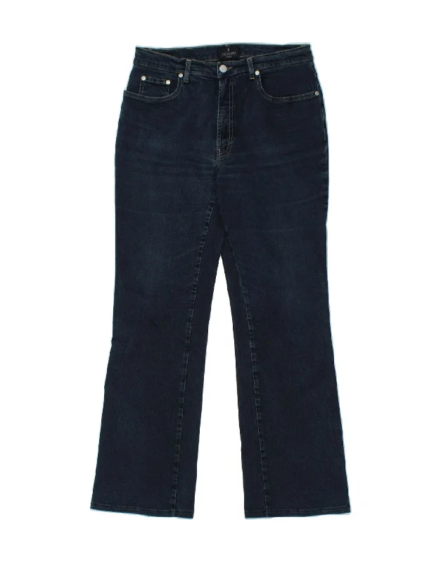 TRUSSARDI Womens Bootcut Jeans W29 L30 Blue Cotton Trendy Pleated Waist Jeans