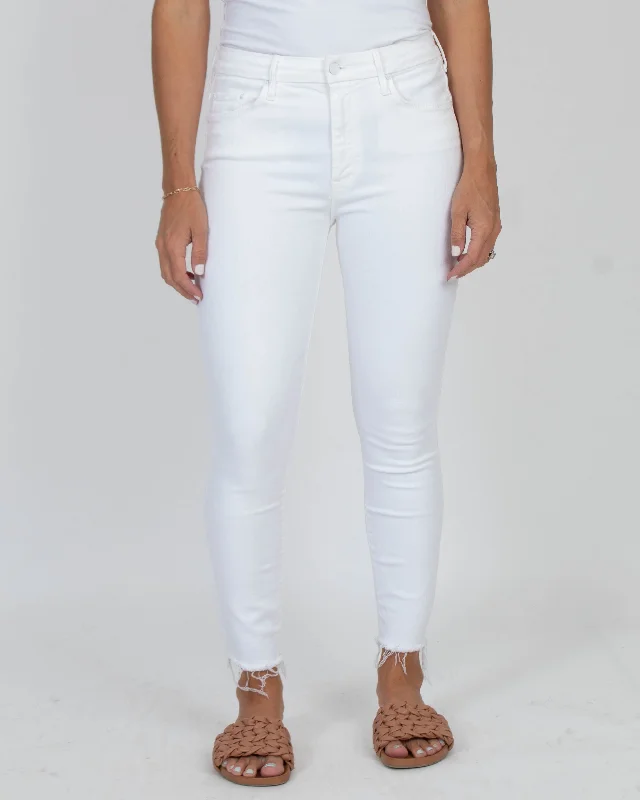 White "High Waisted Looker Ankle Fray" Jeans Fashionable Vintage Wash Jeans