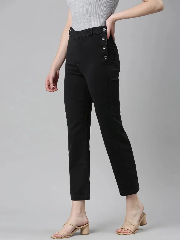 Women Black Solid Straight Fit Denim Jeans-IM-10369-Black Elegant Wide-Leg Jeans