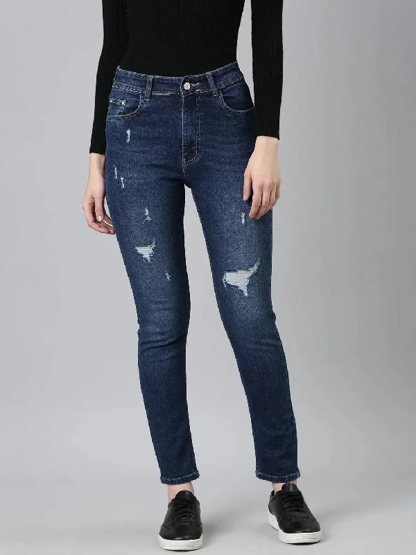 Women Blue Solid Regular Fit Denim Jeans-GZ-5511-2-Blue Stylish High-Waist Skinny Denim