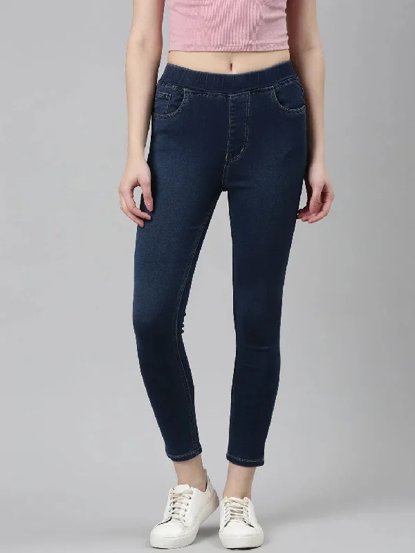 Women Blue Solid Skinny Fit Denim Jeans-GZ-5514-2-Blue Comfortable Full-Length Denim Jeans