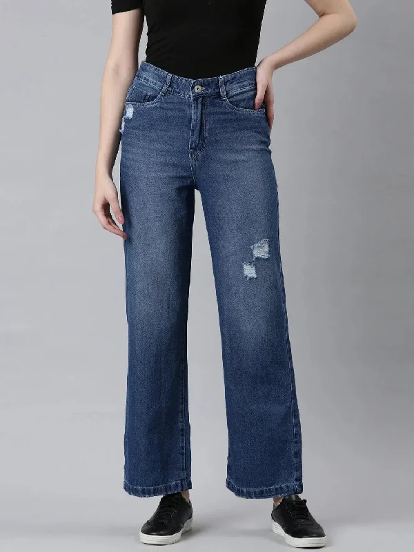 Women Blue Solid Wide Leg Denim Jeans-IM-10326-Blue Chic Dark-Wash Skinny Jeans