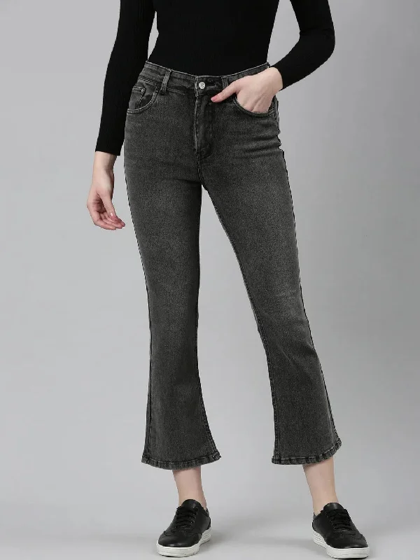 Women Grey Solid Bootcut Denim Jeans-GZ-5541-Grey Stylish High-Waist Jeans