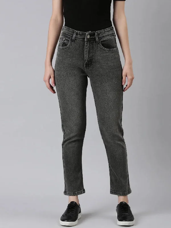 Women Grey Solid Regular Fit Denim Jeans-GZ-5540-Grey Chic Faded Blue Jeans