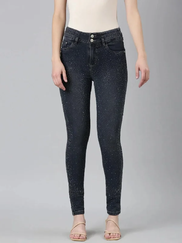 Women Grey Solid Straight Fit Denim Jeans-LT-022725-Grey Classic Black Denim Jeans