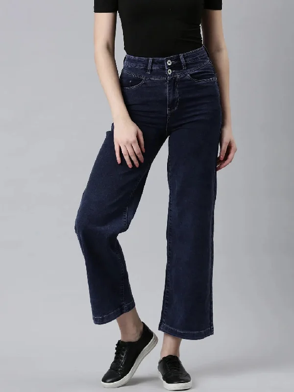 Women Navy Blue Solid Mom Fit Denim Jeans-IM-10303-Navyblue Classic Blue Denim Jeans