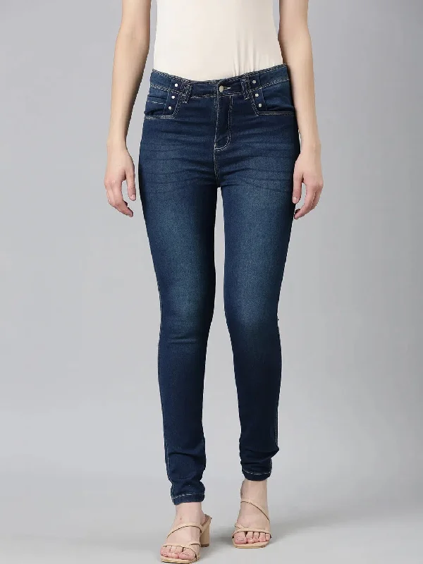 Women Navy Blue Solid Slim Fit Denim Jeans-LT-22652-Navyblue Comfortable Ankle Jeans