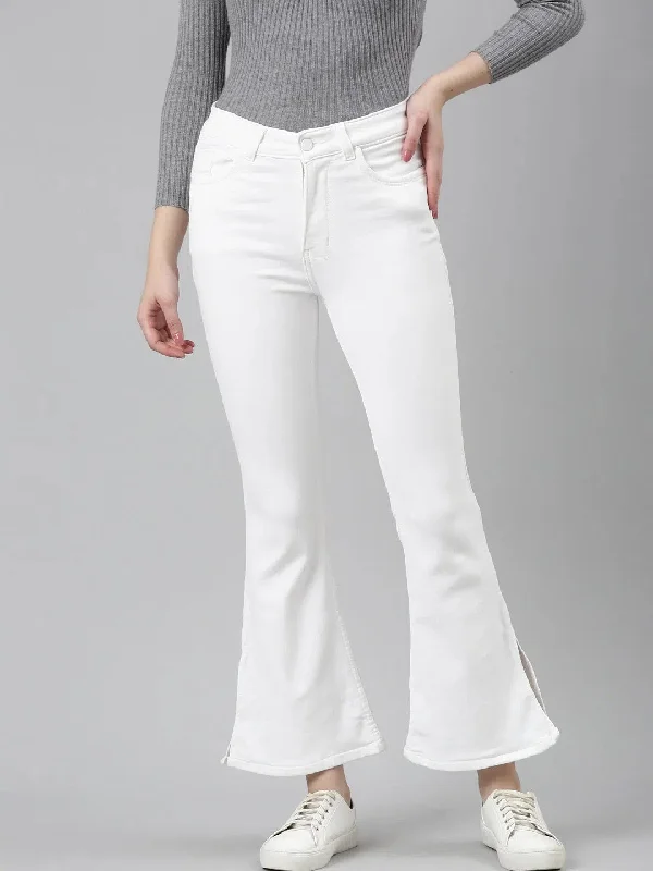 Women White Solid Bootcut Denim Jeans-GZ-5487-White Chic Faded Blue Jeans