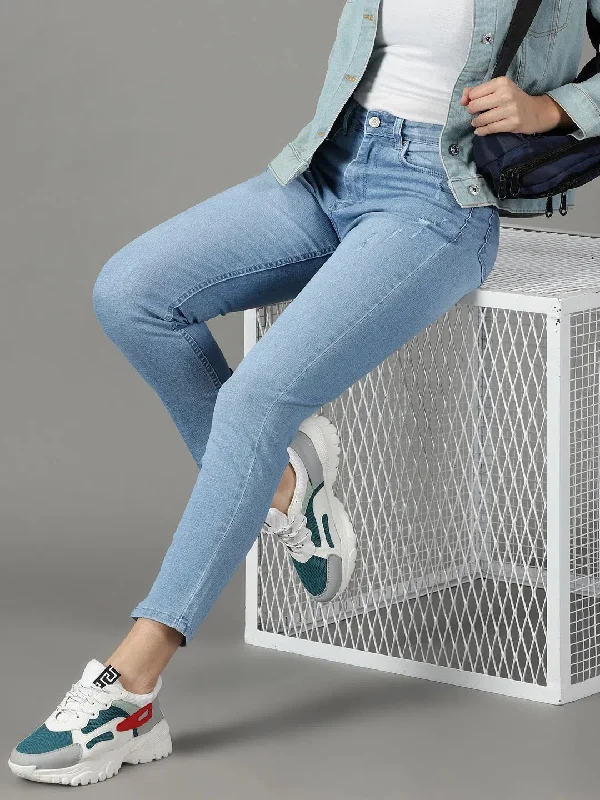 Women's Blue Solid Fit Denim Jeans-GZ-5343-Blue Fashionable Vintage Wash Jeans