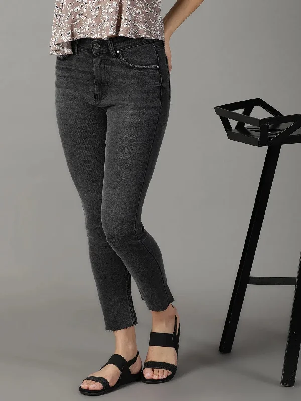 Women's Grey Solid Slim Fit Denim Jeans-GZ-5151-2-Grey Comfortable Stretch Denim Jeans